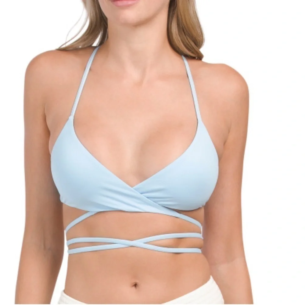 NWT L*Space Kristen Bikini Top Sky Blue wrap around Racerback